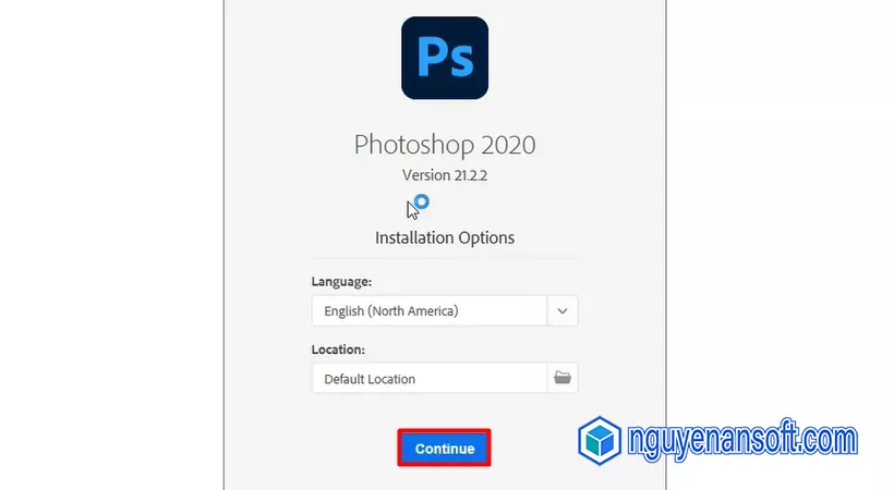 Tiến hành chọn Continue để tiếp tục cài photoshop 2020 win7.