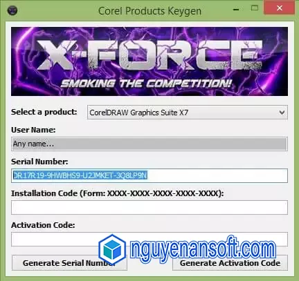 Mở keygen để cài đặt crack corel x7 