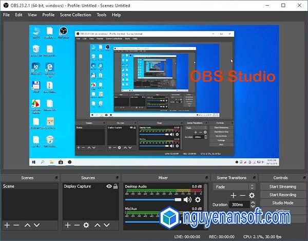 giao diện phần mềm OBS Studio 27.0