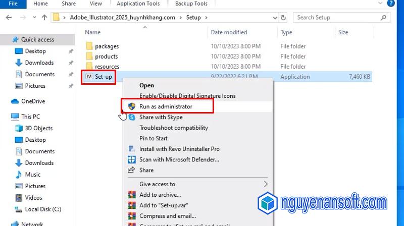 Adobe Illustrator 2025: Hướng Dẫn Cài Đặt Chi Tiết A-Z 11 Chuột phải file Setup và chọn Run as admin