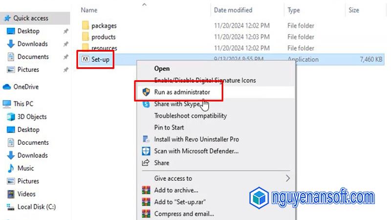 Chạy file Setup