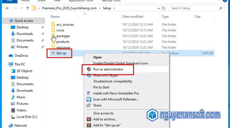 Tải Premiere Pro 2025 Cài Đặt Đơn Giản, Nhanh 11 Mở file Set-up bằng Admin