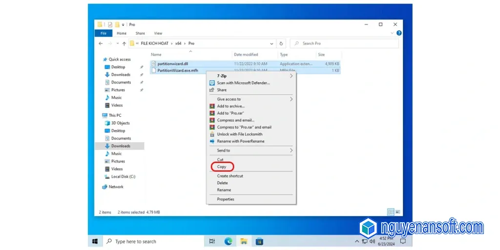 Sao chép file kích hoạt cho MiniTool Partition Wizard