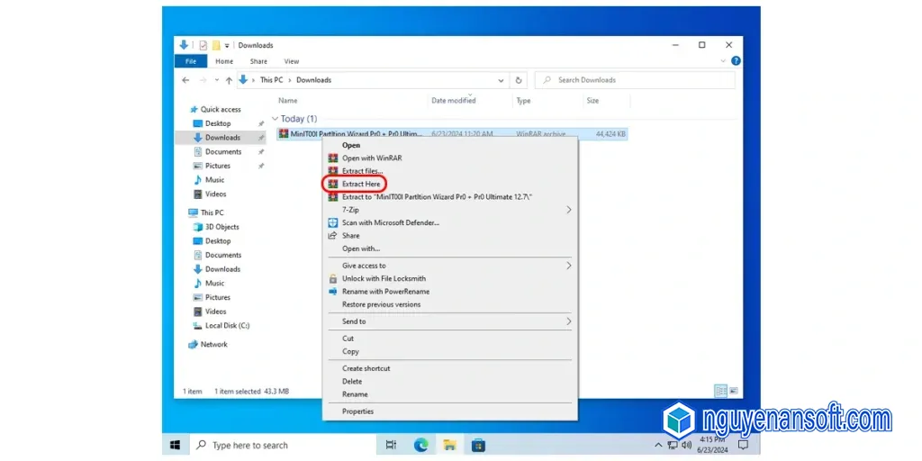 Giải nén file cài đặt MiniTool Partition Wizard