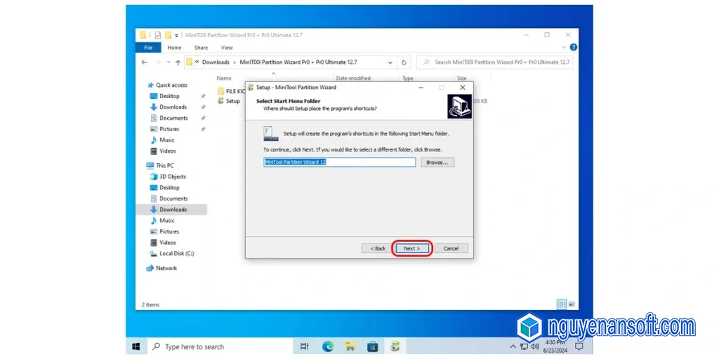 Đặt tên cho thư mục MiniTool Partition Wizard trên Start menu