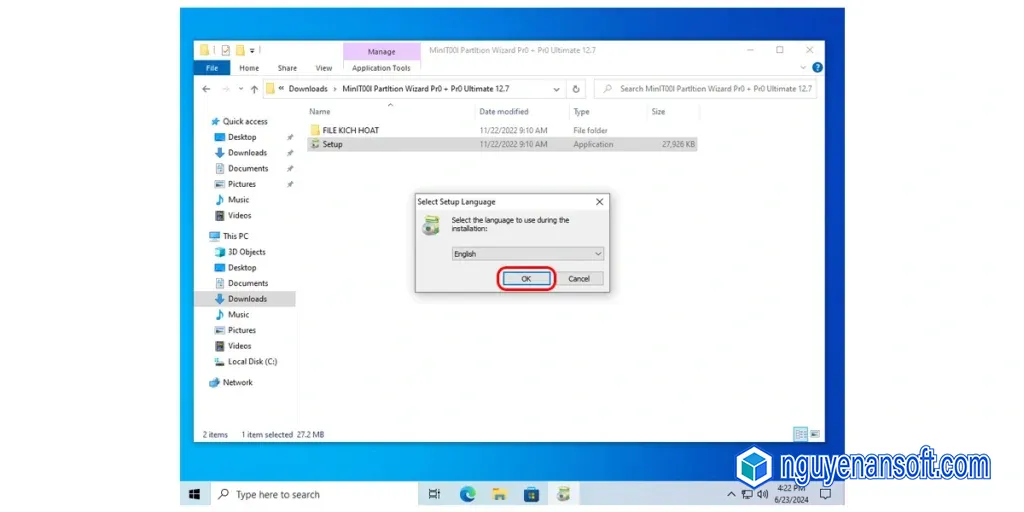 Chọn ngôn ngữ cài đặt MiniTool Partition Wizard