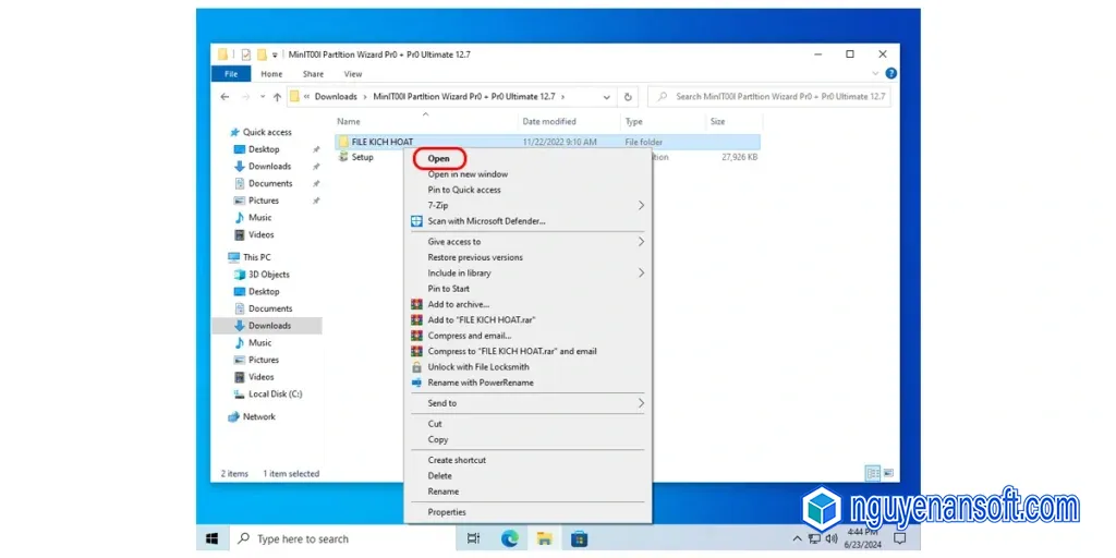 Mở thư mục kích hoạt MiniTool Partition Wizard