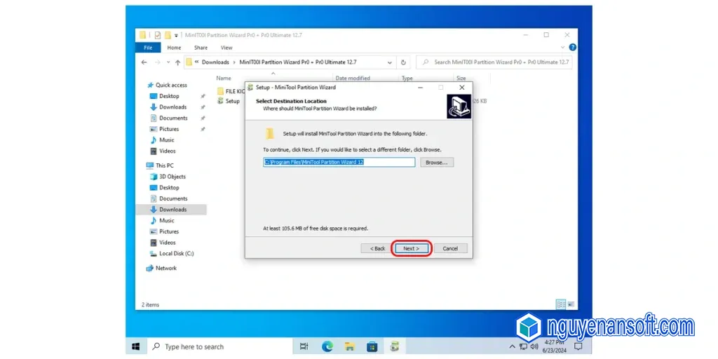 Chọn vị trí cài đặt MiniTool Partition Wizard