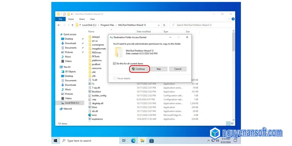 Cấp quyền Administrator để dán file kích hoạt MiniTool Partition Wizard