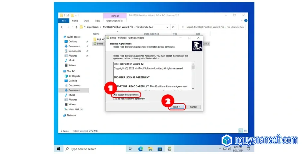 Đồng ý điều khoản của MiniTool Partition Wizard