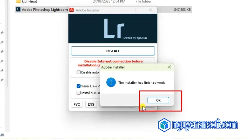 Bấm OK hoàn thành cài đặt và kích hoạt