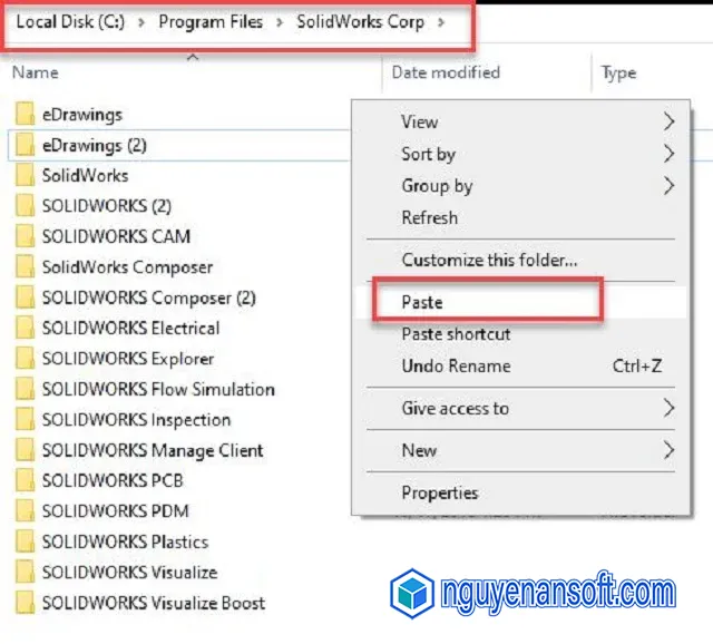 Hướng dẫn chi tiết tải và crack Solidworks 2020 full 6 Dán file vào ổ đĩa C