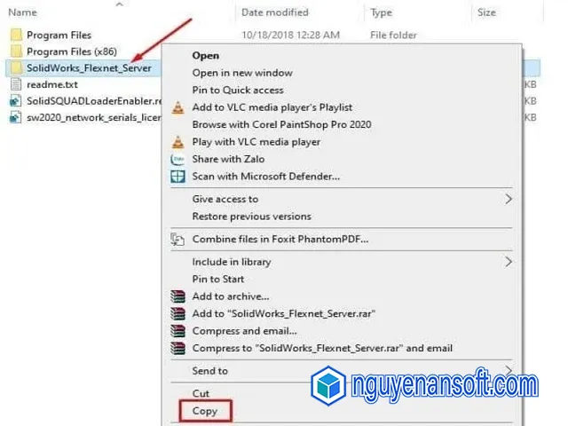 Hướng dẫn chi tiết tải và crack Solidworks 2020 full 5 Nhấn copy file