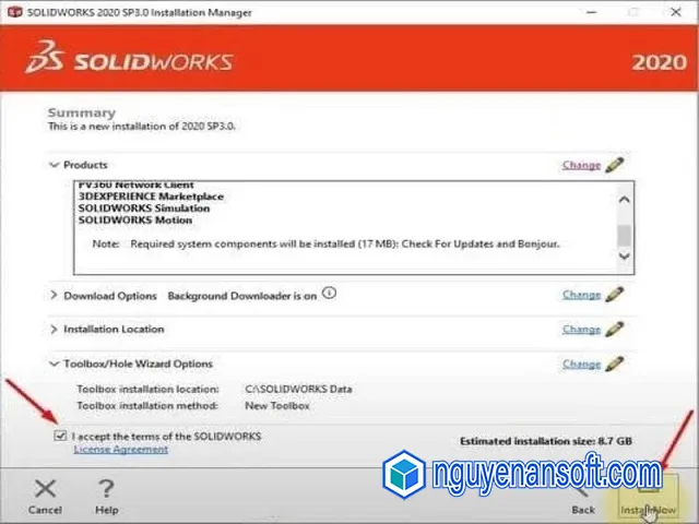 Hướng dẫn chi tiết tải và crack Solidworks 2020 full 12 Nhấn chọn Install Now