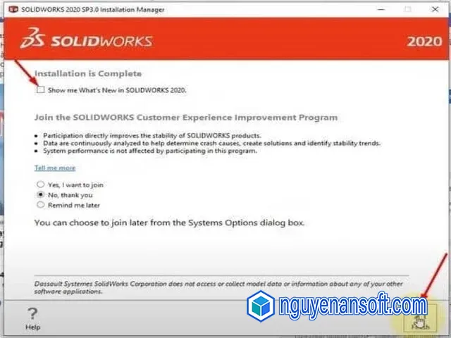 Hướng dẫn chi tiết tải và crack Solidworks 2020 full 13 Nhấn Finish kết thúc cài đặt