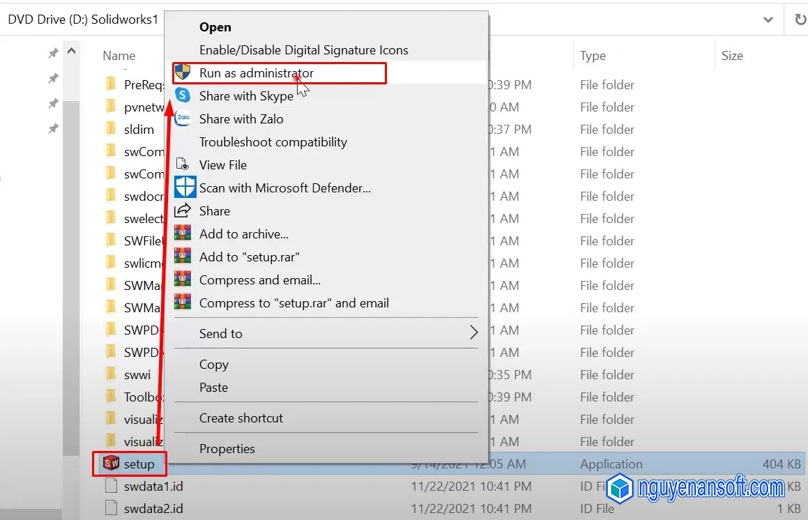 Click chuột phải chọn Run asministrator