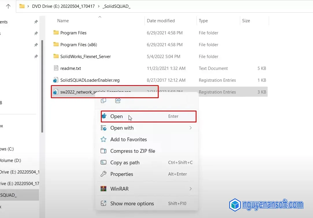chạy file sw2022_network_serials_licensing 